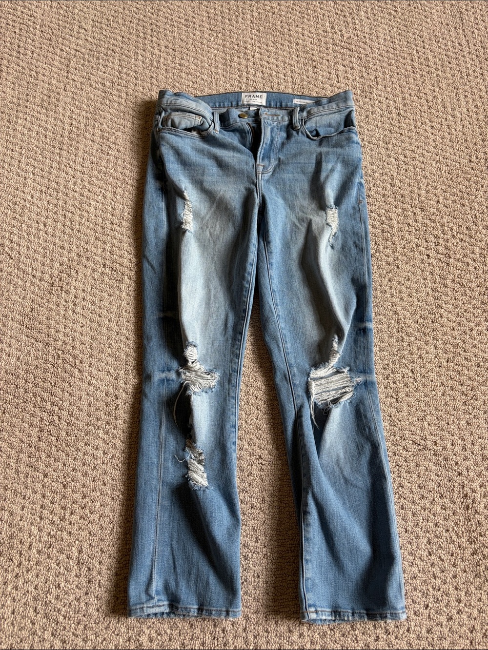Frame Denim Light Blue Ripped Straight-Leg Jeans